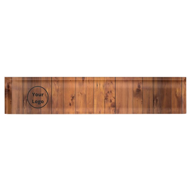 Porte-nom Pour Bureau Custom logo brown wood (Devant)