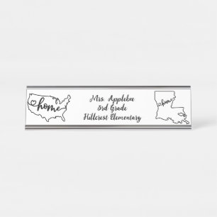 Porte-nom Pour Bureau Custom Louisiana State US Home Line Art