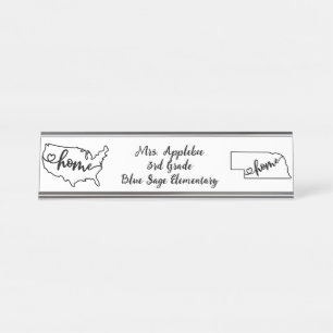 Porte-nom Pour Bureau Custom Nebraska State US Home Line Art