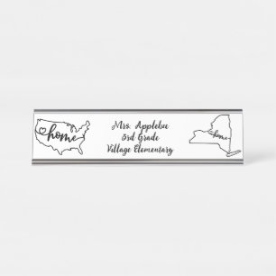 Porte-nom Pour Bureau Custom New York State US Home Line Art