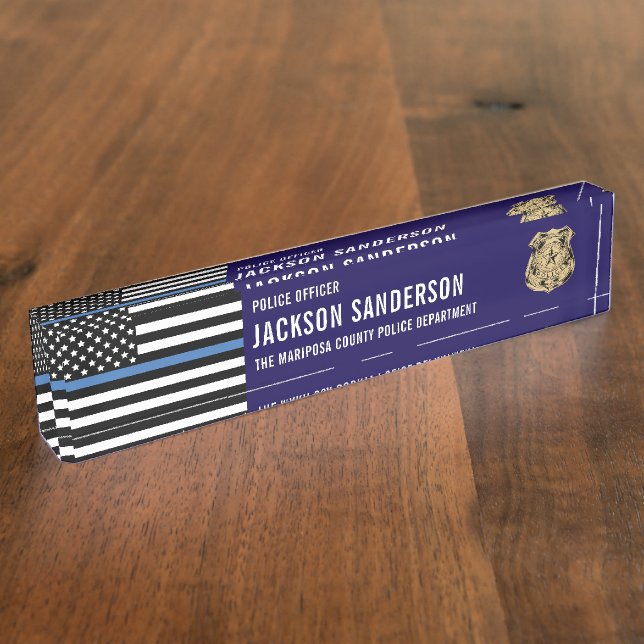 Porte-nom Pour Bureau Custom Police Officer Department Thin Blue Line (Taille)