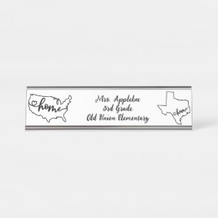 Porte-nom Pour Bureau Custom Texas State US Home Line Art
