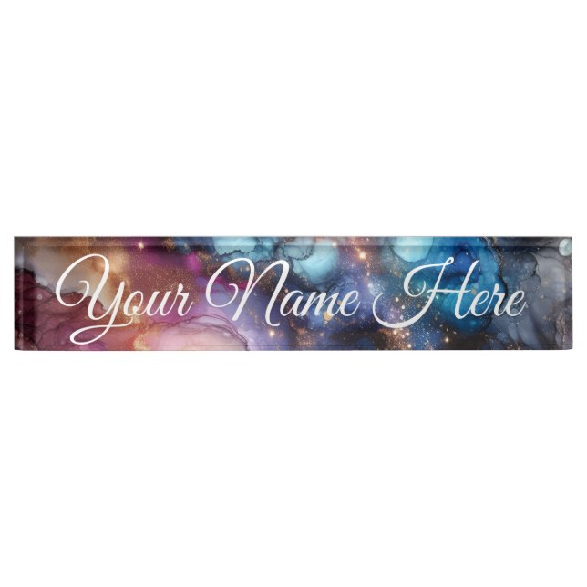 Porte-nom Pour Bureau Customizable Galaxy Design (Devant)