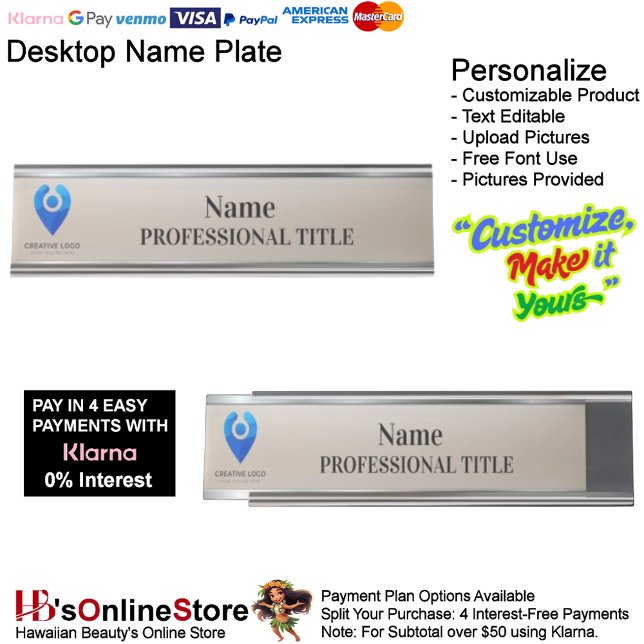 Porte-nom Pour Bureau Customizable Silver Name Plate with Logo & Slogan  (Customizable Silver Name Plate with Logo & Slogan.)