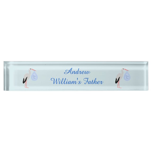 Porte-nom Pour Bureau Cute Blue Baby Boy Stork Custom (Devant)