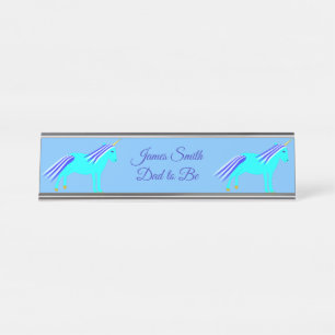 Porte-nom Pour Bureau Cute Blue Baby Boy Unicorn Papa to Be Custom Desk 