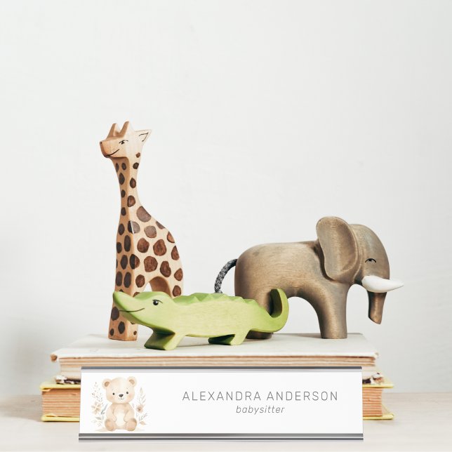 Porte-nom Pour Bureau Cute Boho Ours Aquarelle Babysitter (Cute Boho Bear Watercolor Babysitter Desk Name Plate)