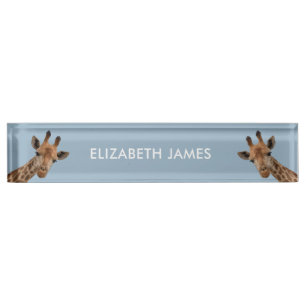 Porte-nom Pour Bureau Cute Giraffe Animal Nom personnalisé - Dusty Blue