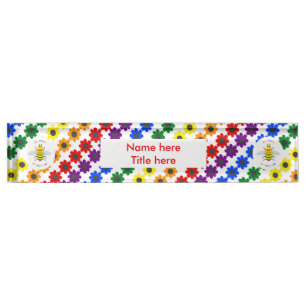 Porte-nom Pour Bureau Cute LGBT Fier Abeille arc-en-ciel et fleurs Perso