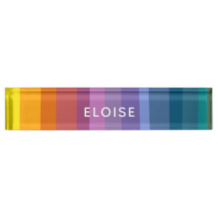Porte-nom Pour Bureau Cute Moderne Abstrait Vibrant Arc-en-ciel rayures