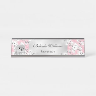 Porte-nom Pour Bureau Cute Ows Cerry Blossoms Parties scintillant rose A