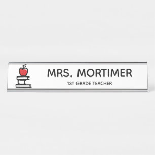 Porte-nom Pour Bureau Cute Red Apple Books 1ère classe Enseignant Long