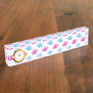 Porte-nom Pour Bureau Dahlia Rose, Dahla Bleue, Motif Floral, Fleurs