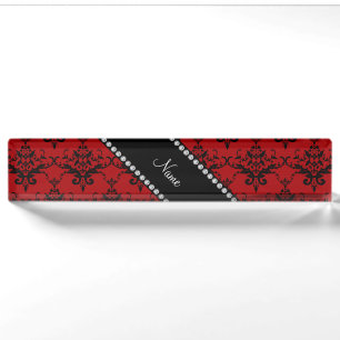 Porte-nom Pour Bureau Damassé noire rouge nommée personnalisée