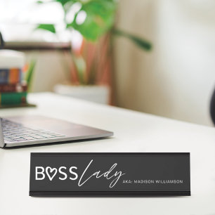 Porte-nom Pour Bureau Dame Boss moderne élégant noir et blanc
