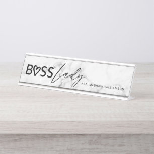 Porte-nom Pour Bureau Dame de Boss moderne Marbre blanc et noir