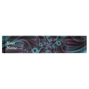 Porte-nom Pour Bureau Dans le fond bleu rose Abstrait Fractal Art Texte