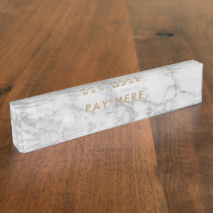 Porte-nom Pour Bureau De magasin de salaire classique de marbre blanc