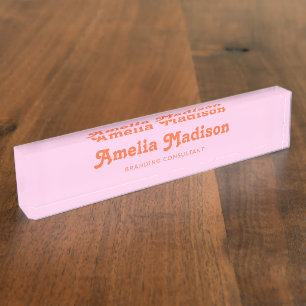 Porte-nom Pour Bureau Décor Rétro Rose Orange