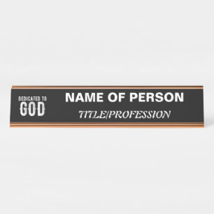 PORTE-NOM POUR BUREAU DÉDIÉ À DIEU COOL PERSONNALISABLE TEXTE BLANC