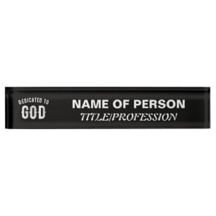PORTE-NOM POUR BUREAU DÉDIÉ À DIEU PERSONNALISABLE COOL TEXTE BLANC
