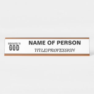 PORTE-NOM POUR BUREAU DÉDIÉ À DIEU PERSONNALISABLE COOL TEXTE NOIR