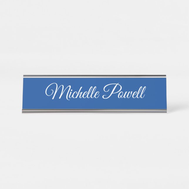 Porte-nom Pour Bureau Deep Blue Trendy Script Modern Professional (Devant)