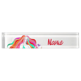 Porte-nom Pour Bureau Déesse aux cheveux longs multicolores Thunder_Cove