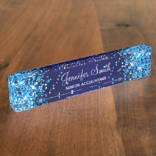 Porte-nom Pour Bureau Dégradé Bleu Nuit Pailleté Azur