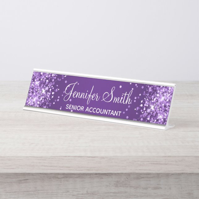 Porte-nom Pour Bureau Dégradé de pourpre royal scintillant (Devant)