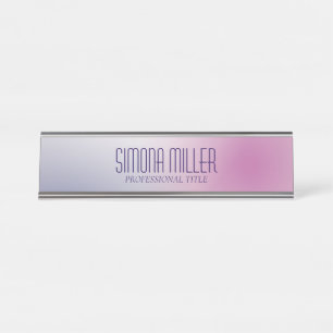 Porte-nom Pour Bureau Dégradé esthétique minimaliste rose violet blanc