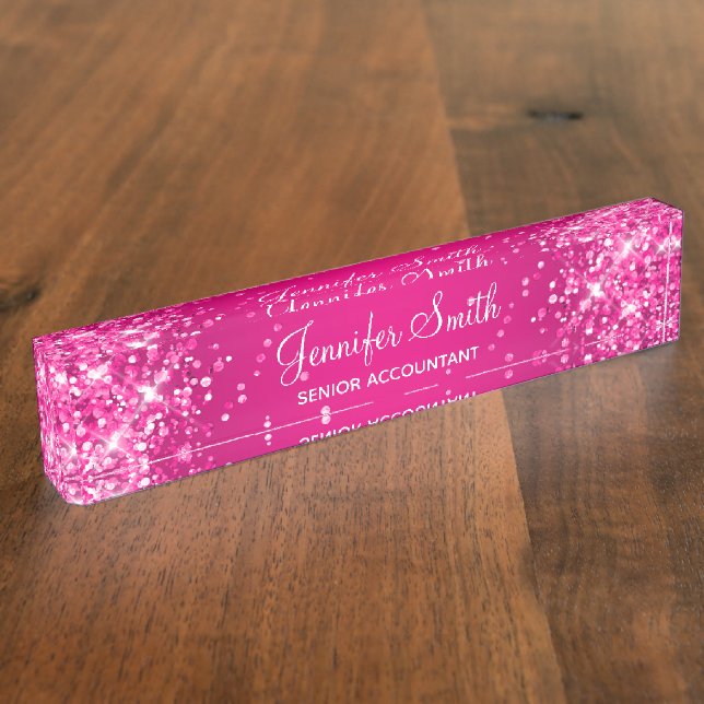 Porte-nom Pour Bureau Dégradé Rose Chaud Pailleté (Taille)