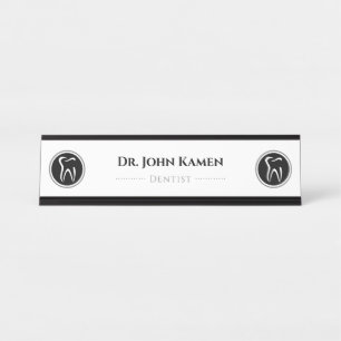 Porte-nom Pour Bureau Dentiste noir blanc Dents