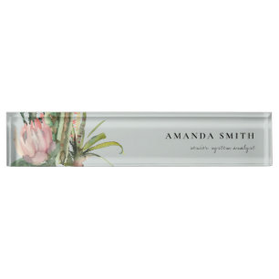 PORTE-NOM POUR BUREAU DÉSERT FLORAL DE ROSE GRIS CACTI FOLIER LA COULEU