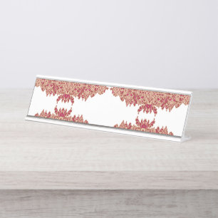 Porte-nom Pour Bureau Design floral rouge et orange avec graphique ornem
