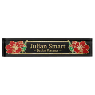 Porte-nom Pour Bureau Design or Floral avec cadre Desk Name Plate