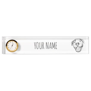 Porte-nom Pour Bureau dessin pitbull simple amoureux des chiens noir bla