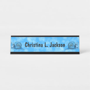 Porte-nom Pour Bureau Deux escargots amusants Cartoon Tie Tee Bleu Coque
