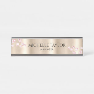 Porte-nom Pour Bureau Diamants d'étincelles pour Rose professionnel mode