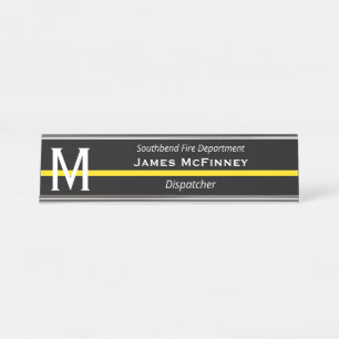 Porte-nom Pour Bureau Dispatcher de ligne jaune mince Monogramme initial