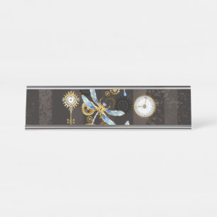 Porte-nom Pour Bureau Dragonflies de Steampunk sur arrière - plan rayé b