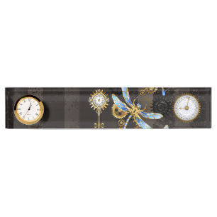 Porte-nom Pour Bureau Dragonflies de Steampunk sur arrière - plan rayé b