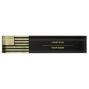 Porte-nom Pour Bureau Drapeau américain d'or
