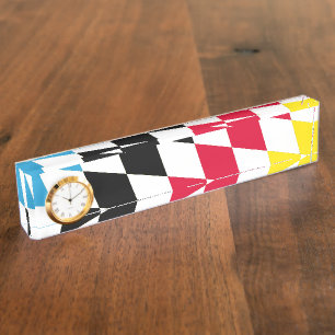 Porte-nom Pour Bureau Drapeau bavarois diamant noir rouge jaune bleu mot