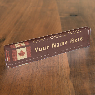 Porte-nom Pour Bureau Drapeau Canadien Sur L'Écorce De Birch Intérieur