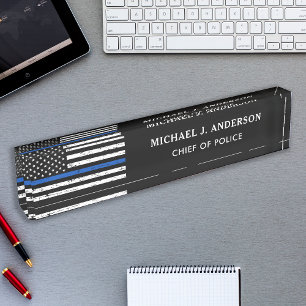 Porte-nom Pour Bureau Drapeau de la ligne bleue mince personnalisé