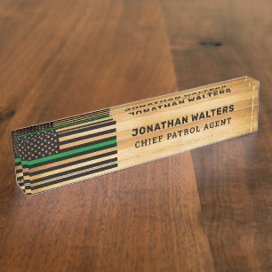 Porte-nom Pour Bureau Drapeau de ligne verte mince rustique militaire Bo