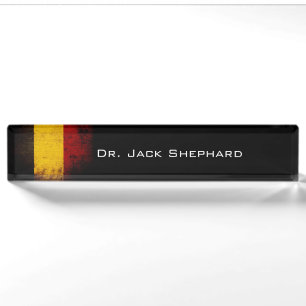 Porte-nom Pour Bureau Drapeau grunge noir de la Belgique