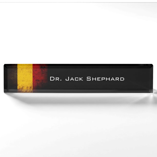 Porte-nom Pour Bureau Drapeau grunge noir de la Belgique (Devant)