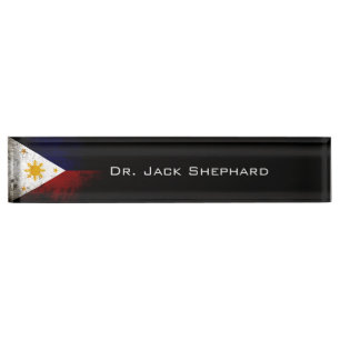 Porte-nom Pour Bureau Drapeau grunge noir de Philippines